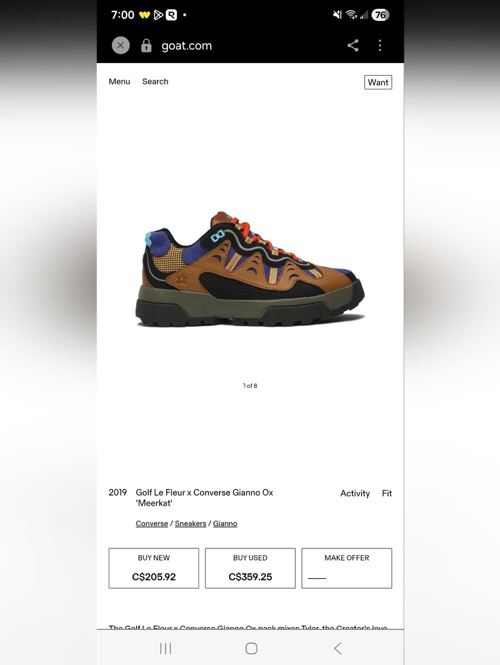 Golf Le Fleur x Converse Gianno Ox 'Meerkat' Men’s Brown Multi Sneaker